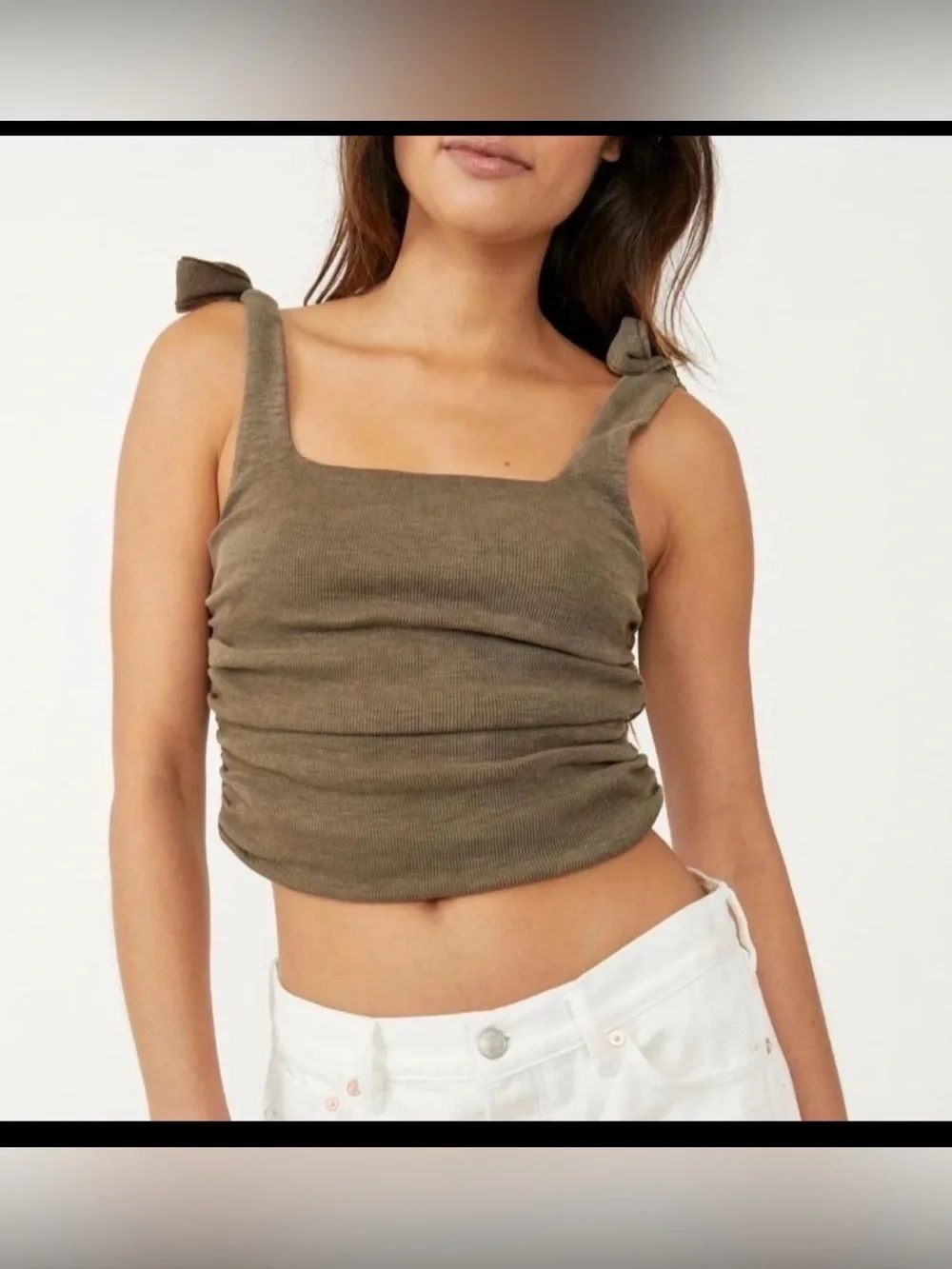 Free People Boulevard Ruched Tee Strap tie Tank Crop , Large